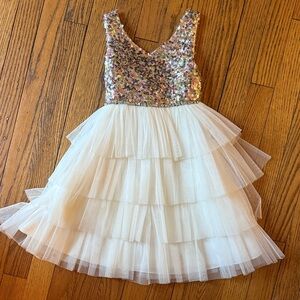 NWOT American Princess Sequin and Tulle Dress - Silver and White size 4